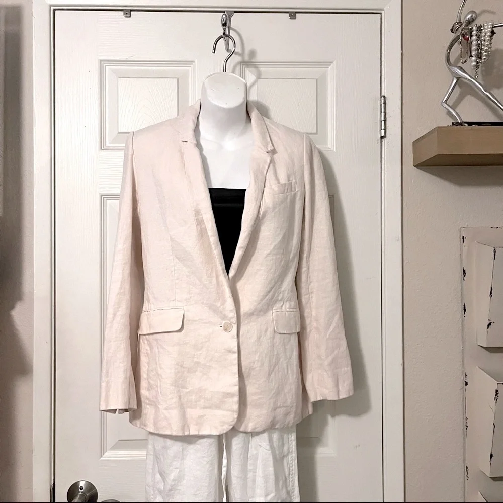 Joie Woman’s Light Baby Powder Pink Champagne One Button Linen Blazer Sz 0